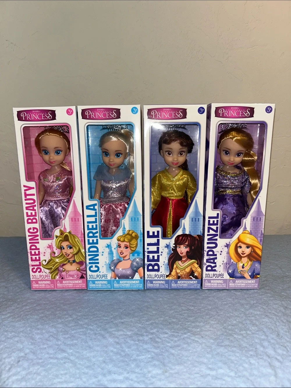 Set of 4 Fairytale Princesses Belle Rapunzel Cinderella Sleeping Beauty Dolls